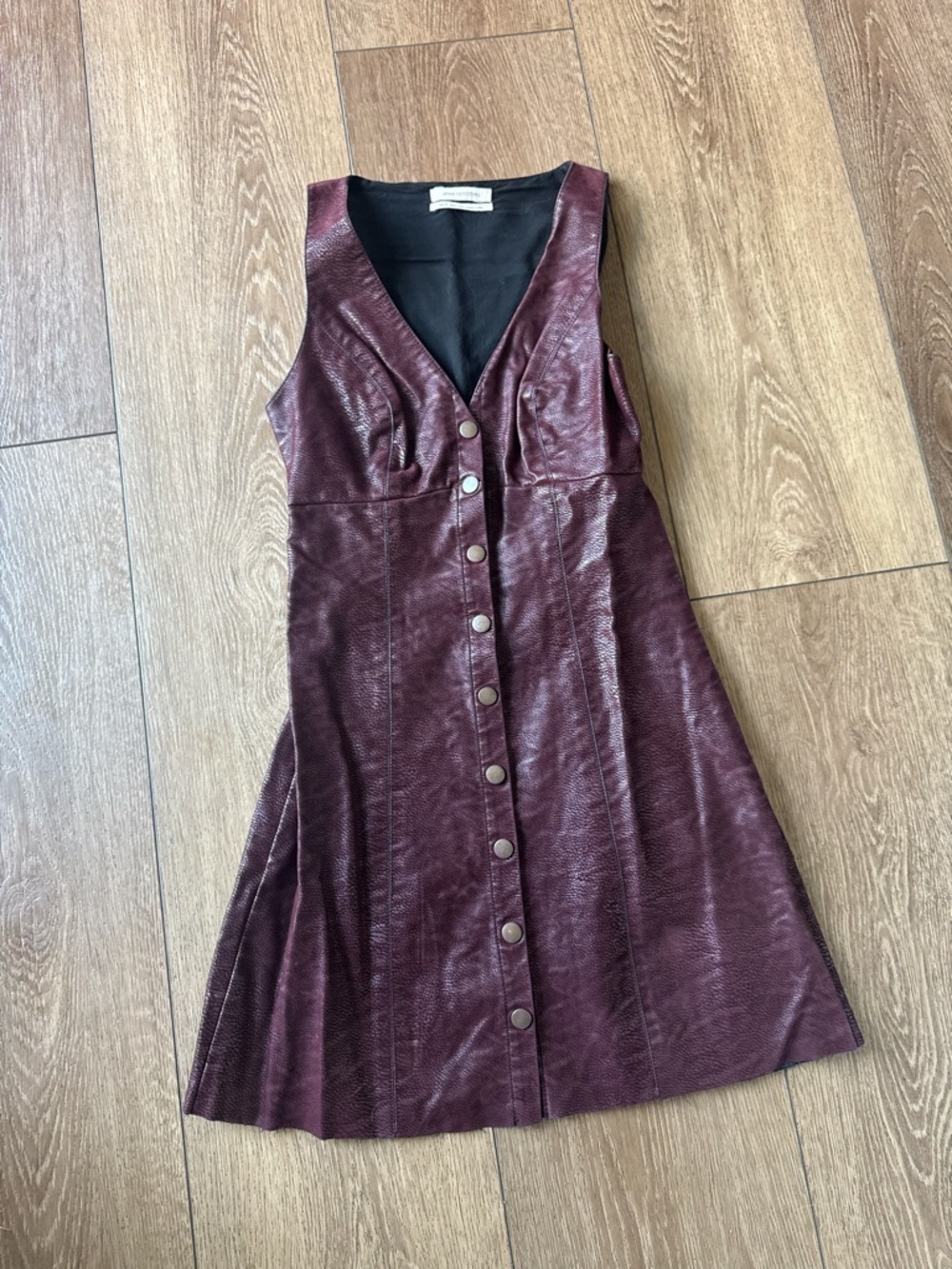 Urban Outfitters Sleeveless Button-Front Faux Leather Burgundy Dress